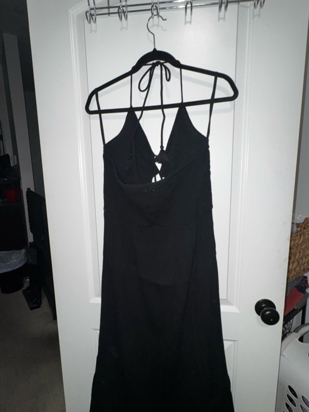 Aerie Black Halter Maxi Dress with Tie-Front Size XxL Crinkle fabric - Picture 4 of 6